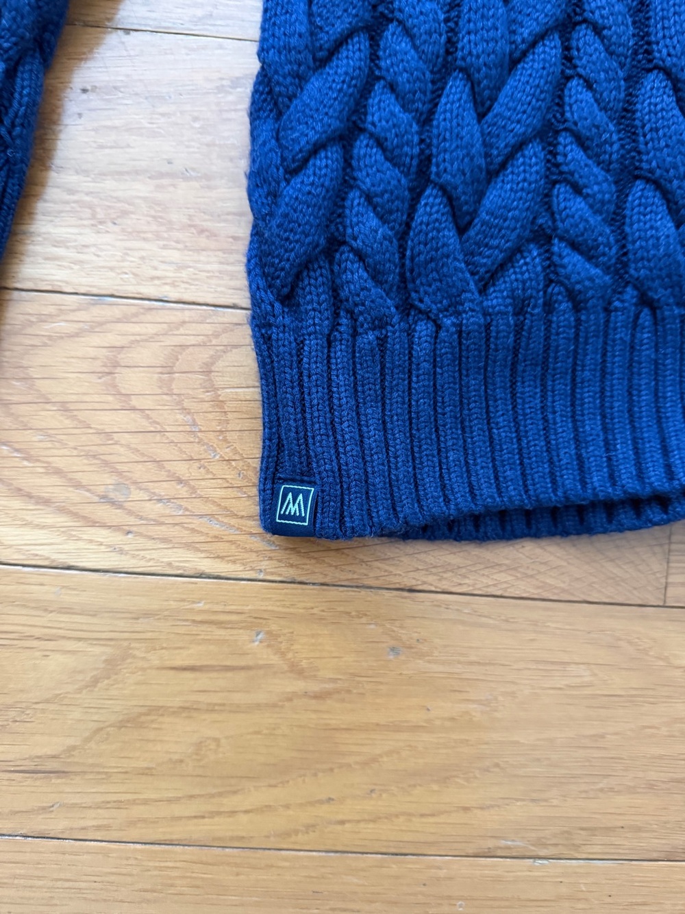 Mizzen+Main Blue Redford Cable Knit Crewneck Sweater Men Size L - Picture 5 of 8